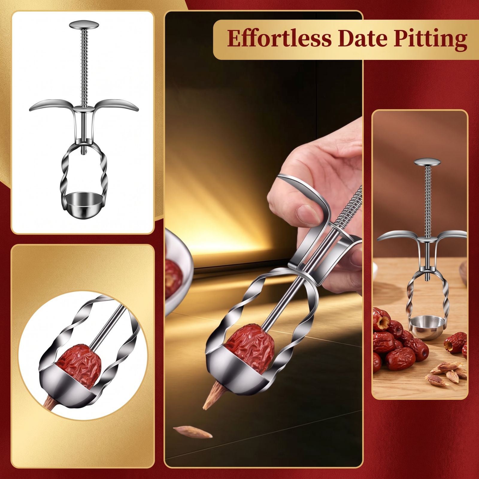 Kitchen Gadgets And Tools - Stainless Steel Red Date Pitter Tool